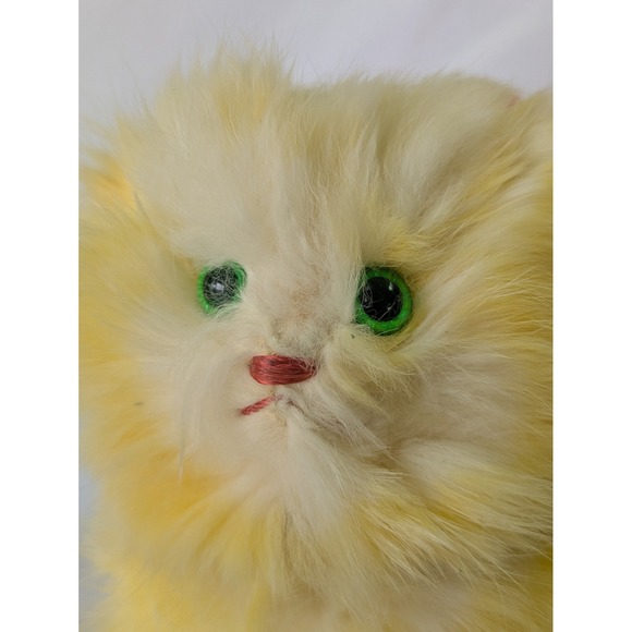 Vintage Yellow Kitten Plush Real Fur Jerry Eisner ?  Green Eyes Pink Ears - Picture 2 of 16